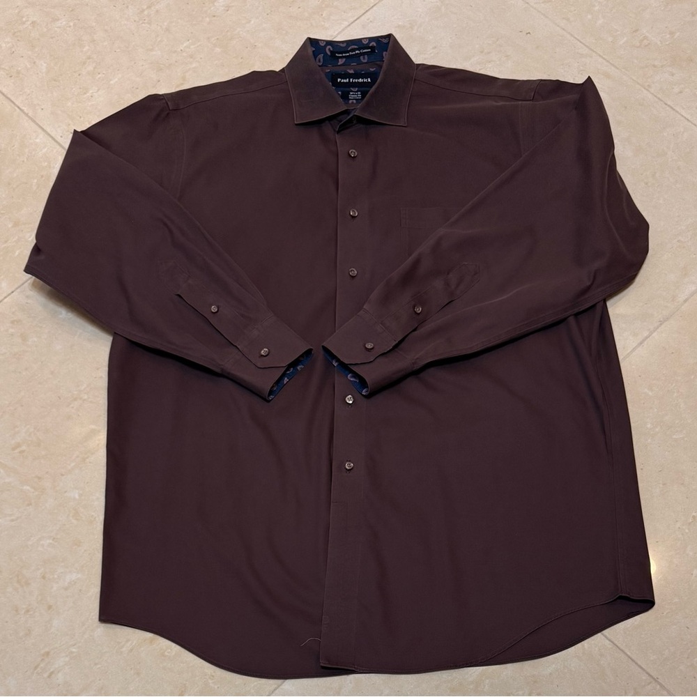 Paul Fredrick Men's Dark Brown Dress Shirt Non-Iron 100% Cotton 16 1/2+33